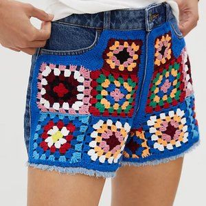 Farm Rio Ultra High-Rise Crochet Denim Shorts